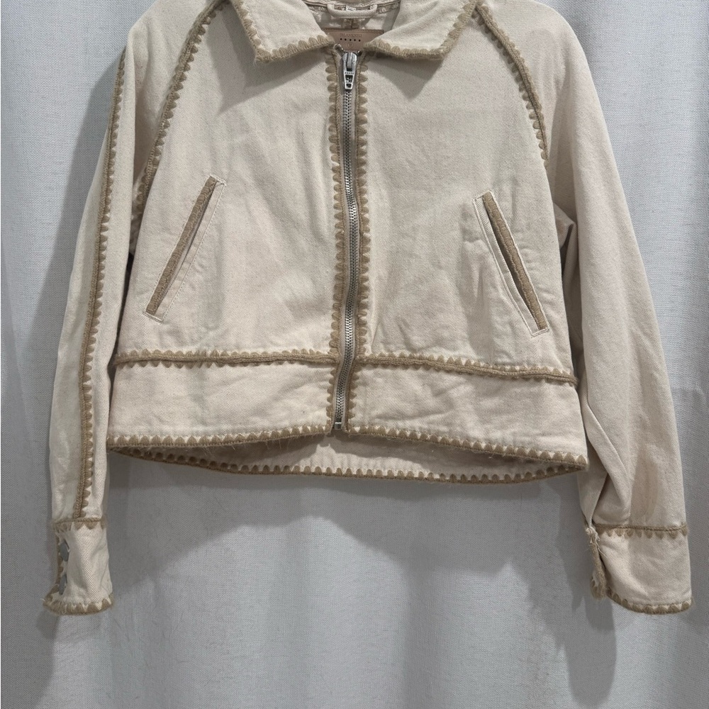Blank NYC Cream Bomber Jacket with Tan Details